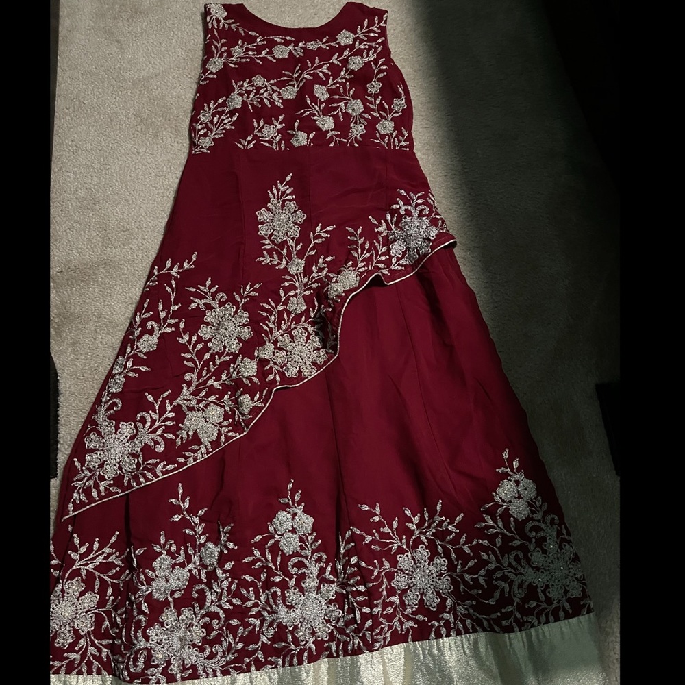Embroidered Georgette Abaya Style Suit in Maroon